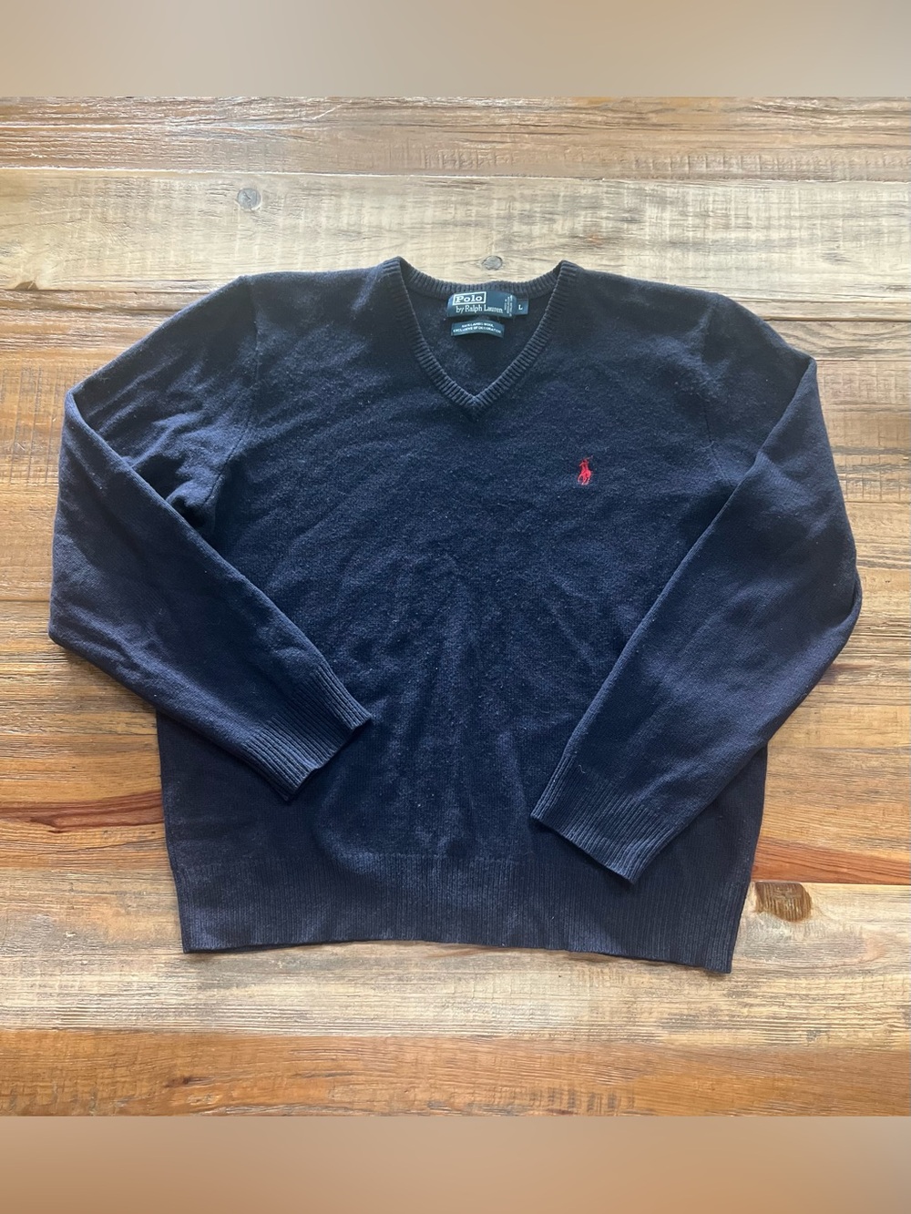 Vintage Polo by Ralph Lauren 100% Lambswool Navy V-Neck Sweater | Men’s Large